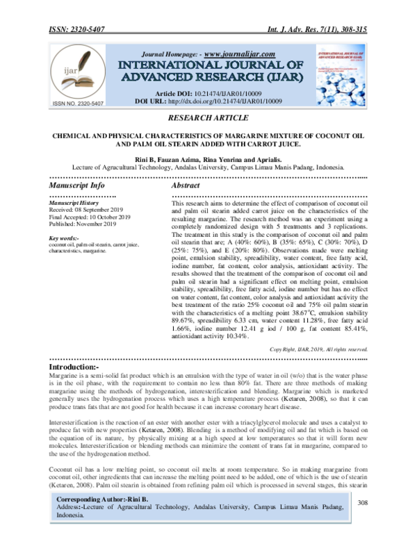 (PDF) Chemical and Physical Characteristics of Margarine Mixture of
