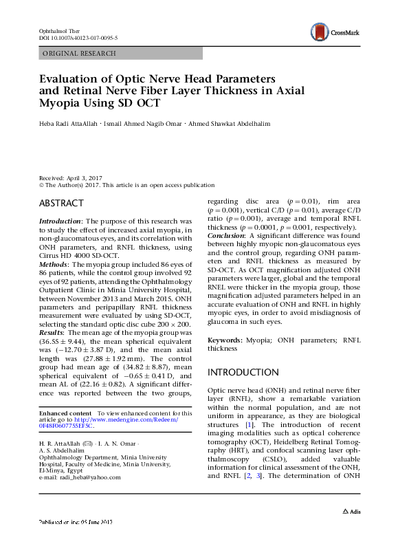 (PDF) Evaluation of Optic Nerve Head Parameters and Retinal Nerve Fiber ...