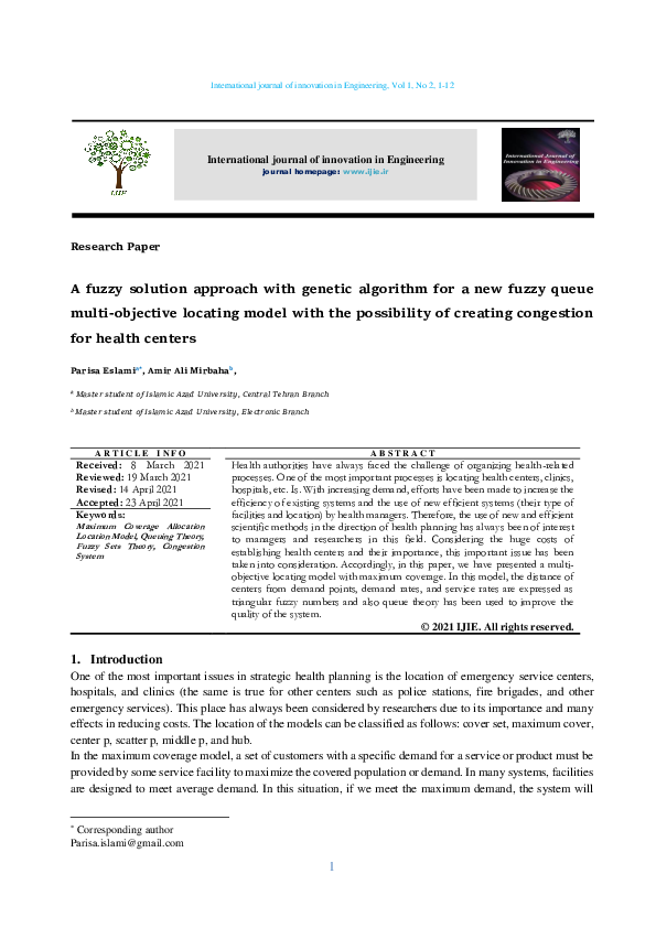 (PDF) A fuzzy solution approach with genetic algorithm for a new fuzzy ...