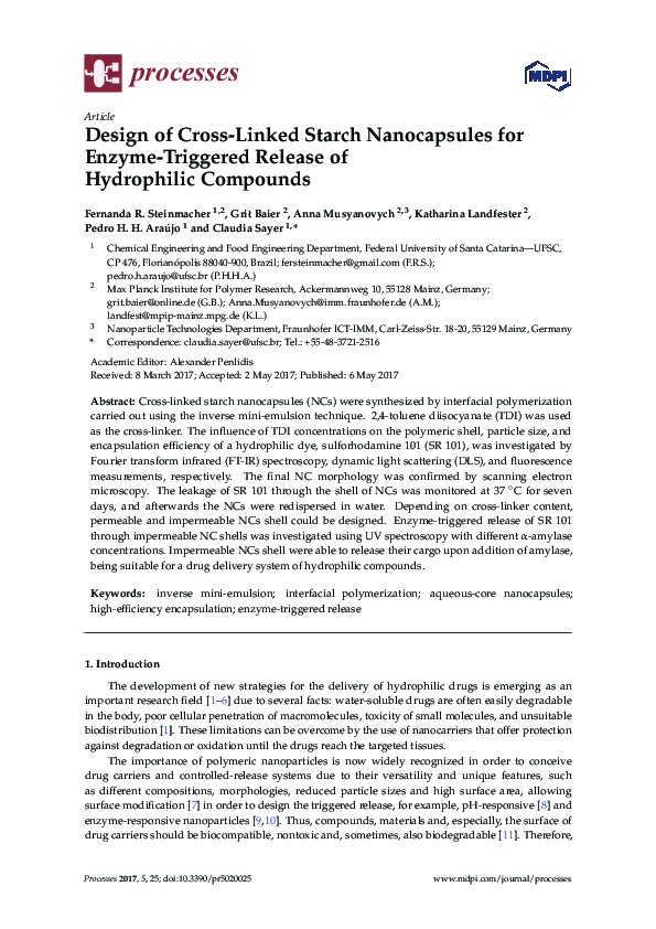 (PDF) Design of Cross-Linked Starch Nanocapsules for Enzyme-Triggered ...