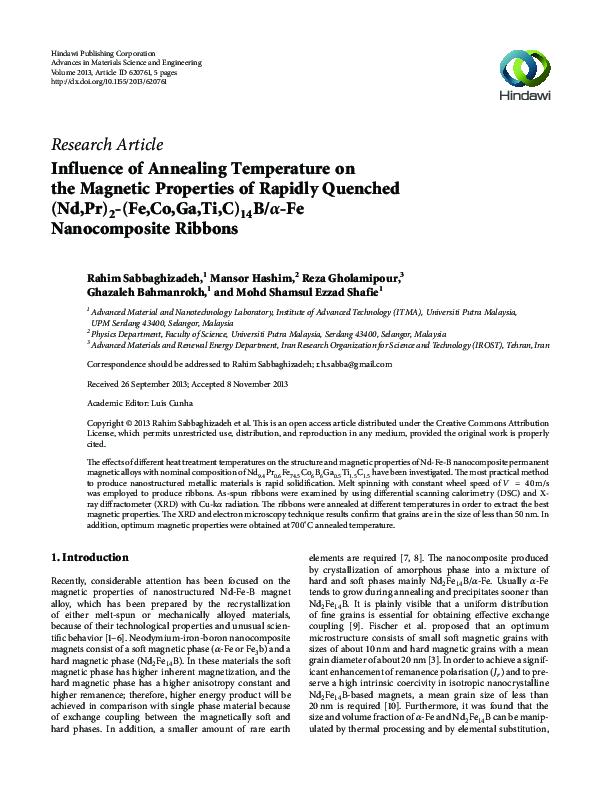 (PDF) Influence of Annealing Temperature on the Magnetic Properties of ...