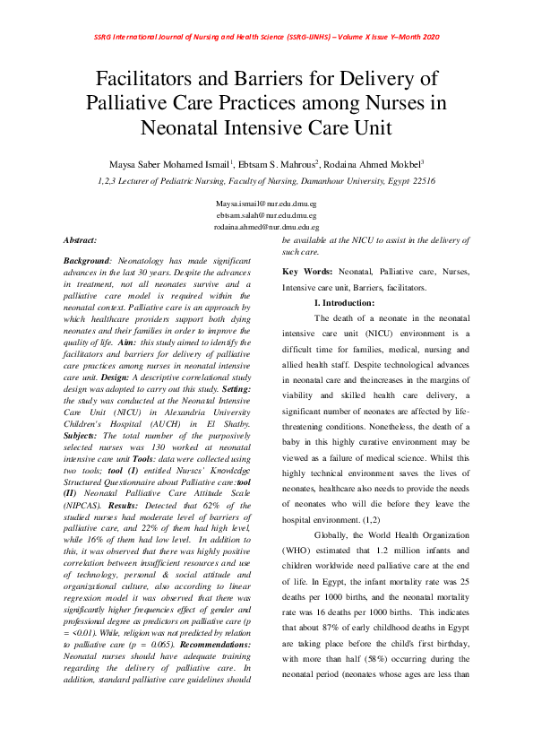(PDF) Facilitators and Barriers for Delivery of Palliative Care ...