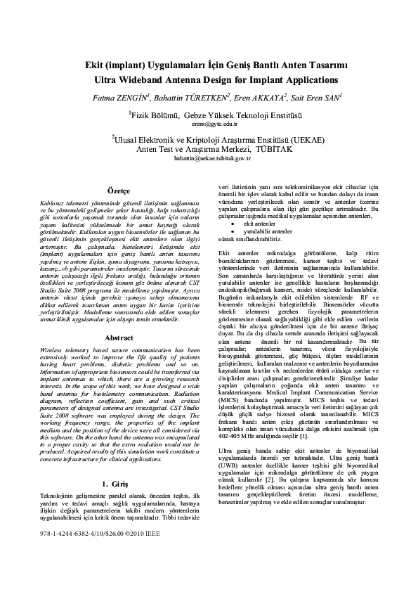 (PDF) Ultra wideband antenna design for implant applications
