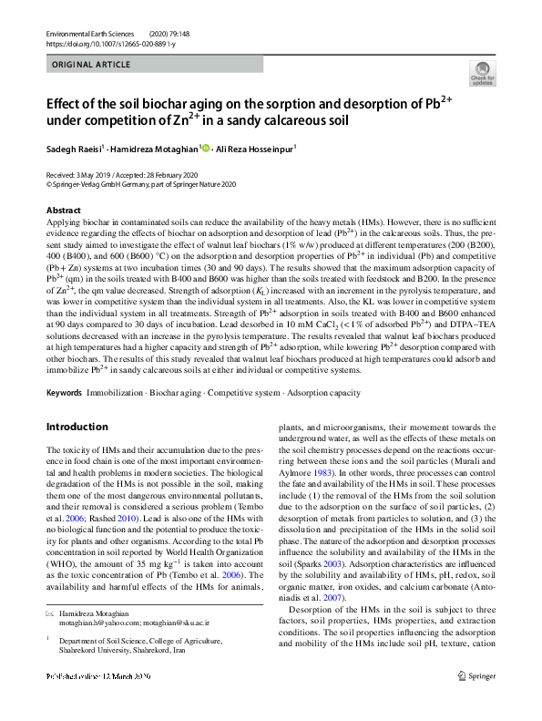 (PDF) Effect of the soil biochar aging on the sorption and desorption ...