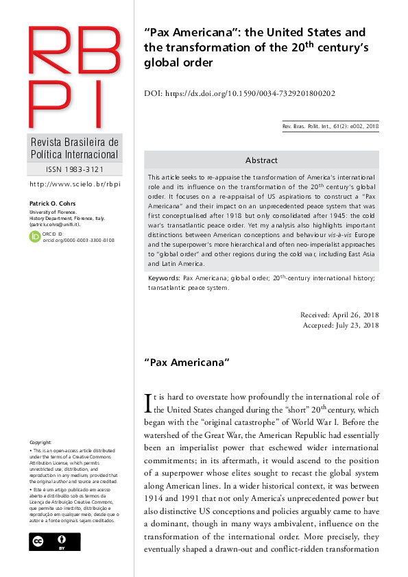 (PDF) "Pax Americana". The United States and the transformation of the ...