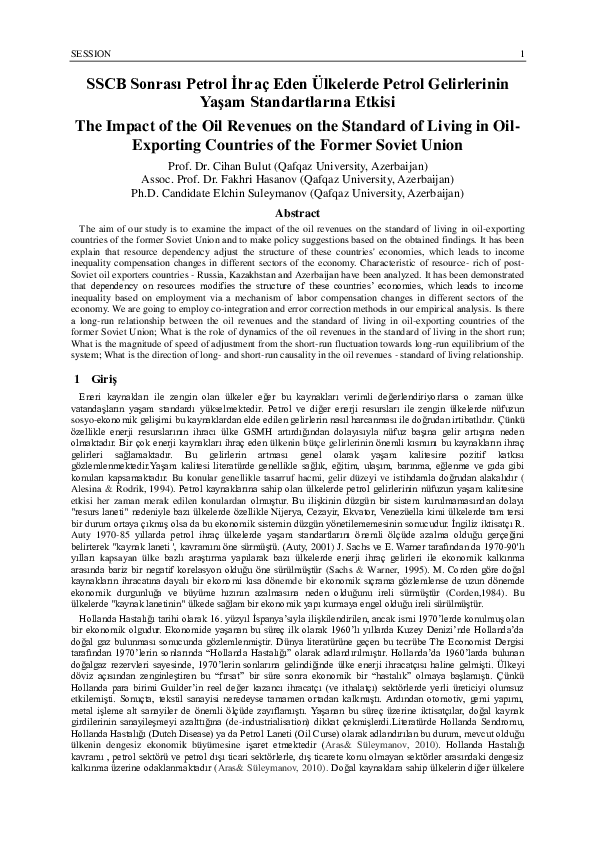 (PDF) 852 The Impact of the Oil Revenues on the Standard of Living in ...