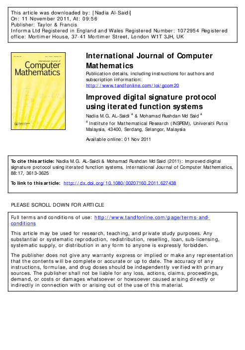 (PDF) Improved digital signature protocol using iterated function systems