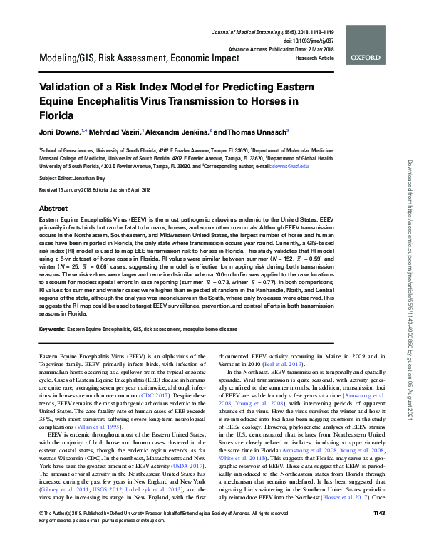 (PDF) Validation of a Risk Index Model for Predicting Eastern Equine ...
