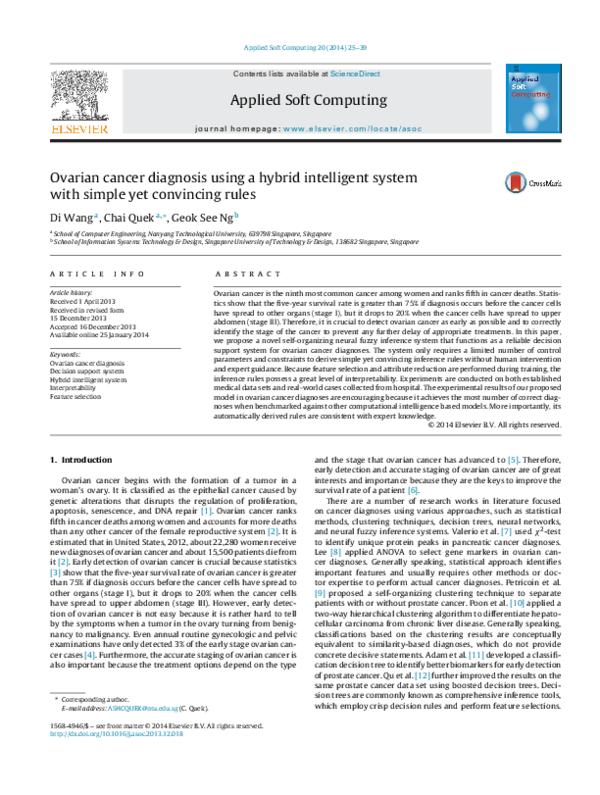 (PDF) Ovarian cancer diagnosis using a hybrid intelligent system with ...