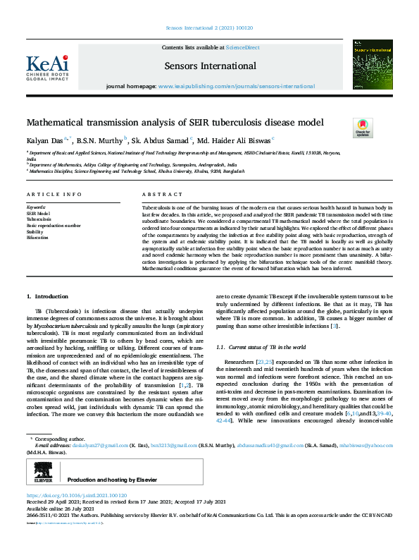 (PDF) Mathematical transmission analysis of SEIR tuberculosis disease model