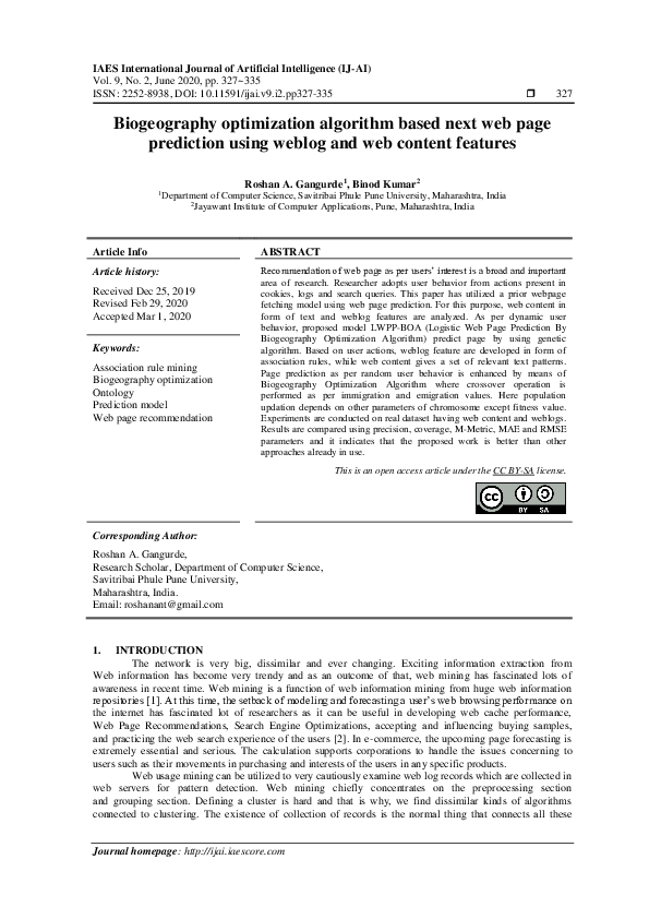 (PDF) Biogeography optimization algorithm based next web page ...