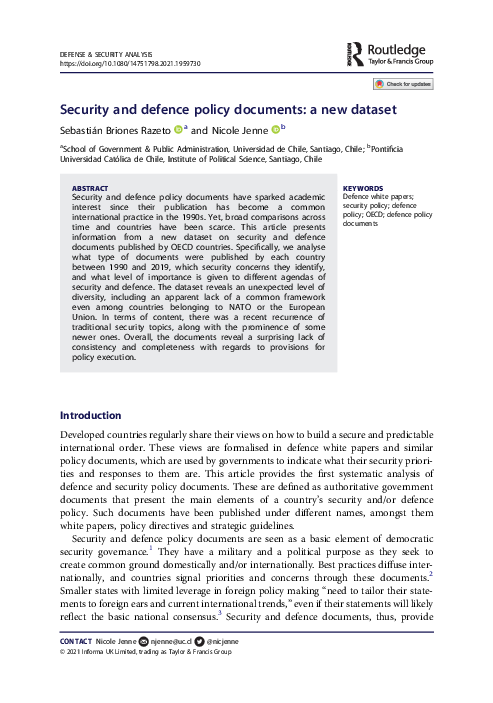 (PDF) Security and defence policy documents: a new dataset