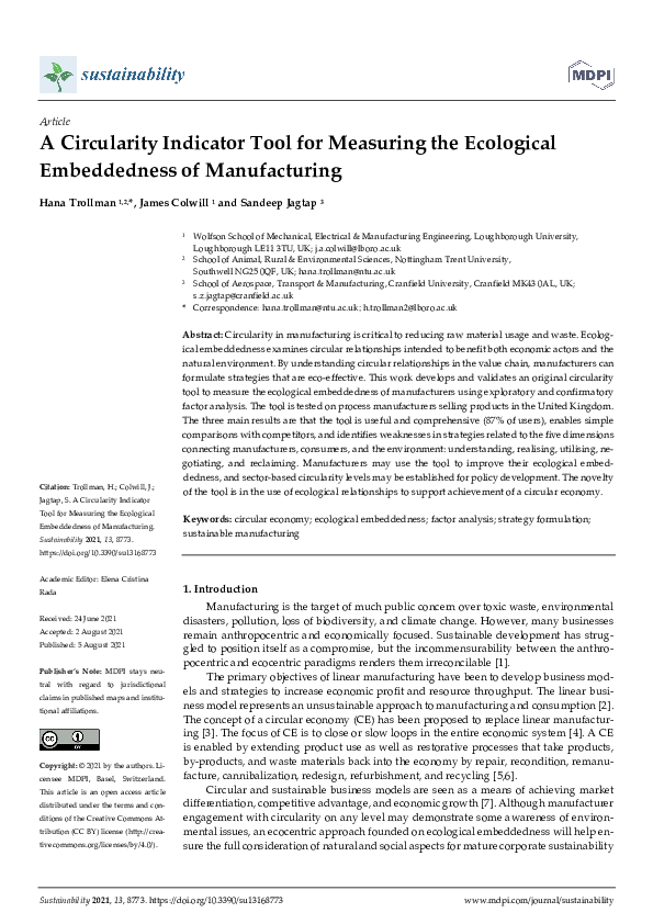 (PDF) A Circularity Indicator Tool for Measuring the Ecological ...