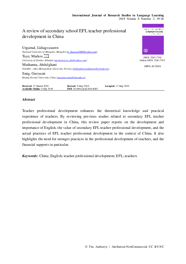 (PDF) A review of secondary school EFL teacher professional development ...