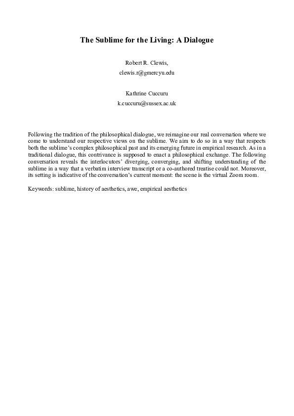 (PDF) The Sublime for the Living: A Dialogue