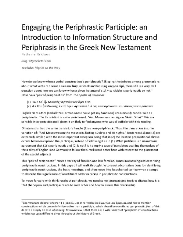 (PDF) Engaging the Periphrastic Participle: an Introduction to ...