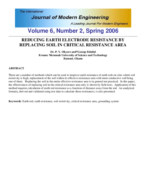 (PDF) Reducing Earth Electrode Resistance by Replacing Soil in Critical ...