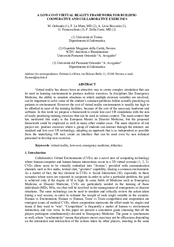(PDF) A Low-Cost Virtual Reality Framework for Building Cooperative and ...