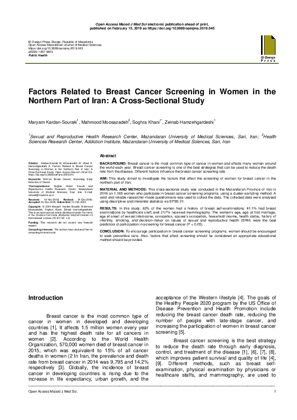 (PDF) Factors Related to Breast Cancer Screening in Women in the ...