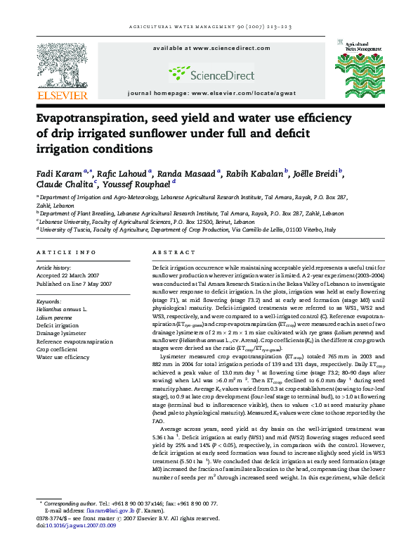 (PDF) Evapotranspiration, seed yield and water use efficiency of drip ...