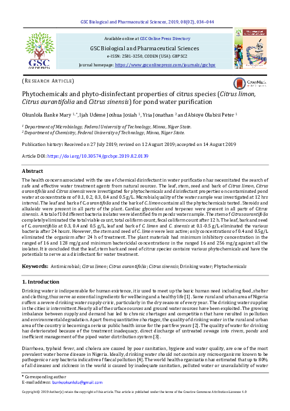 PDF) Phytochemicals and phyto-disinfectant properties of citrus