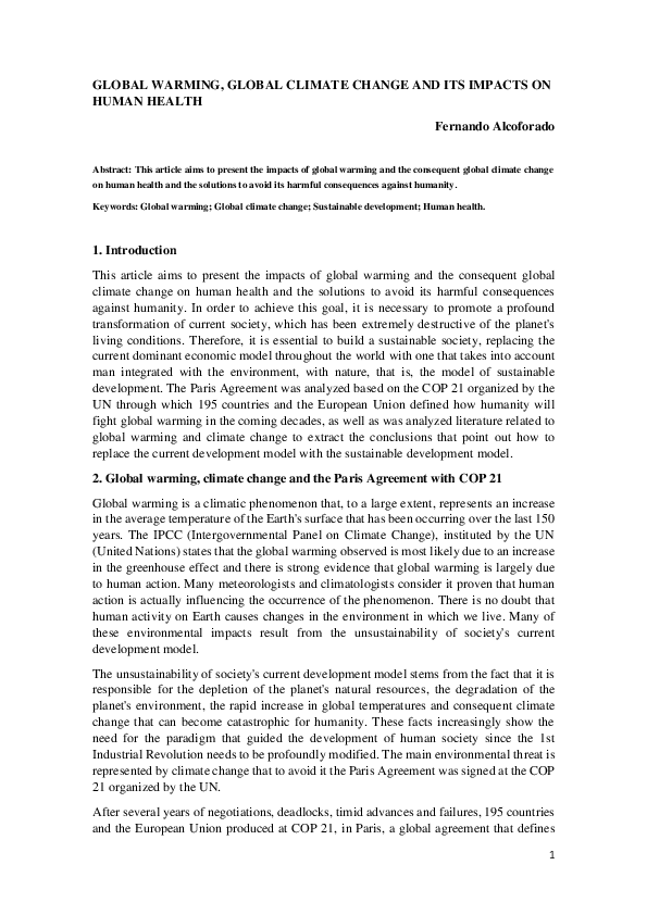 (PDF) GLOBAL WARMING, GLOBAL CLIMATE CHANGE AND ITS IMPACTS ON HUMAN HEALTH