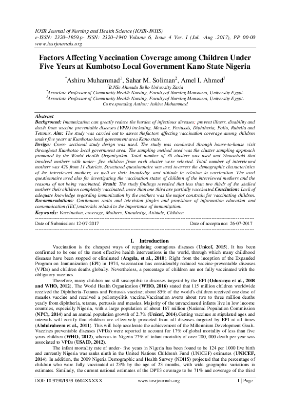 (PDF) Factors Affecting Vaccination Coverage among Children Under Five ...