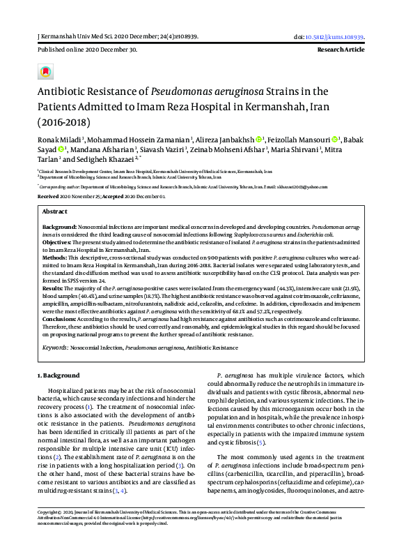 (PDF) Antibiotic Resistance of Pseudomonas aeruginosa Strains in the ...