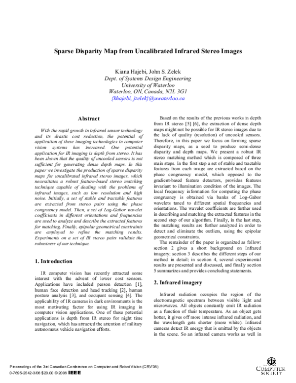 (PDF) Sparse Disparity Map from Uncalibrated Infrared Stereo Images