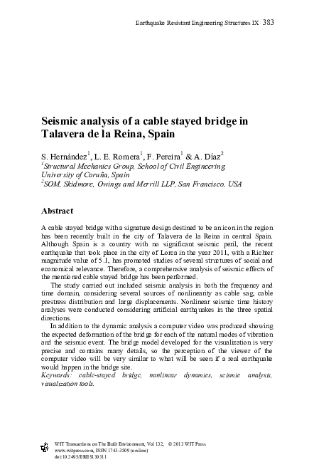 (PDF) Seismic analysis of a cable stayed bridge in Talavera de la Reina ...