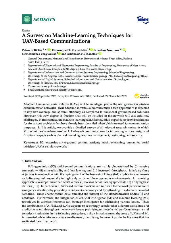 (PDF) A Survey on Machine-Learning Techniques for UAV-Based Communications