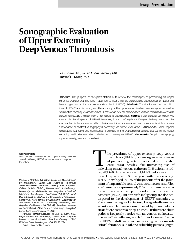 (PDF) Sonographic evaluation of upper extremity deep venous thrombosis