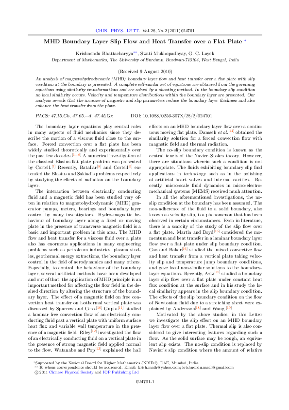 (PDF) MHD Boundary Layer Slip Flow and Heat Transfer over a Flat Plate