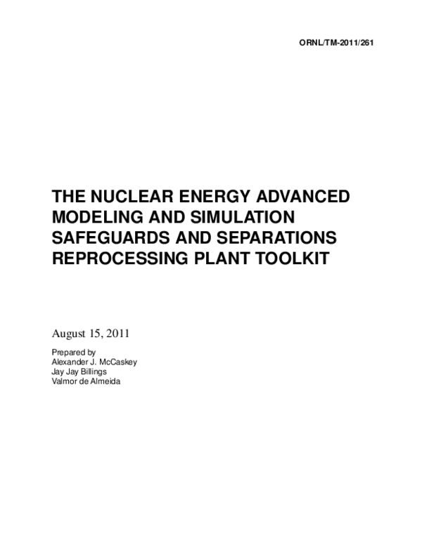 (PDF) The Nuclear Energy Advanced Modeling and Simulation Safeguards ...