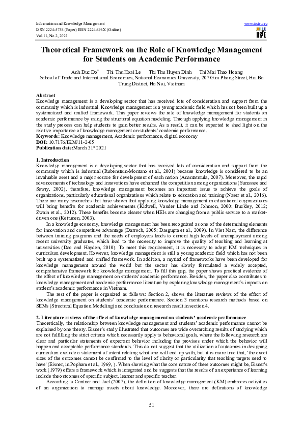 (PDF) Theoretical Framework on the Role of Knowledge Management for ...