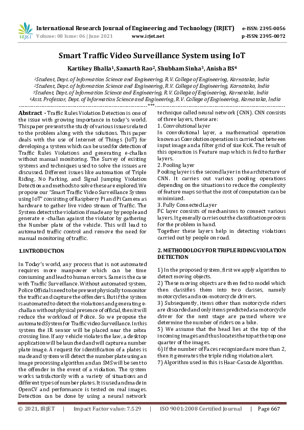 (PDF) IRJET- Smart Traffic Video Surveillance System using IoT