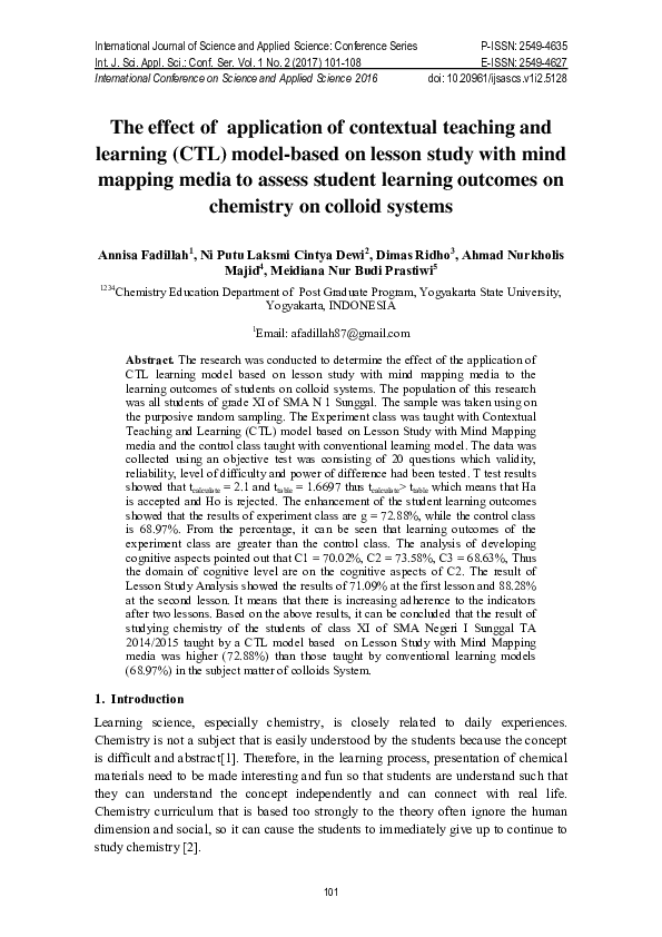 (PDF) The effect of application of contextual teaching and learning ...