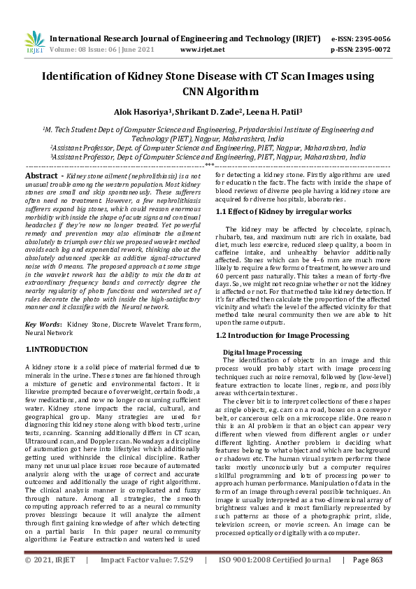 (PDF) IRJET- Identification of Kidney Stone Disease with CT Scan Images ...