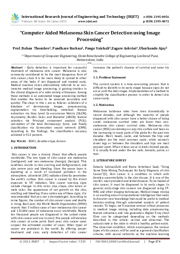 (PDF) IRJET- "Computer Aided Melanoma Skin Cancer Detection using Image ...
