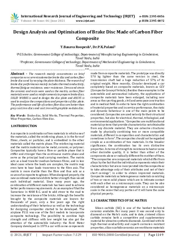 (PDF) IRJET- Design Analysis and Optimisation of Brake Disc Made of ...
