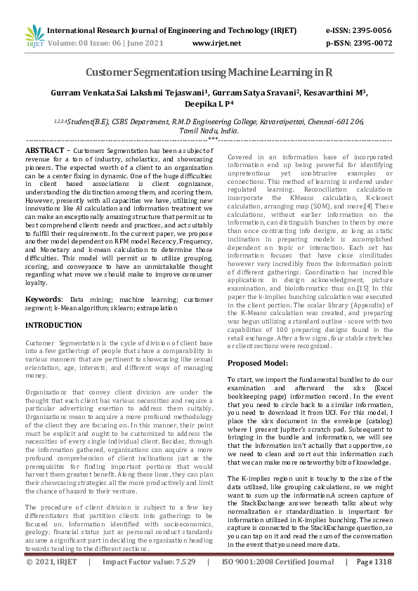 (PDF) Customer Segmentation using Machine Learning in R