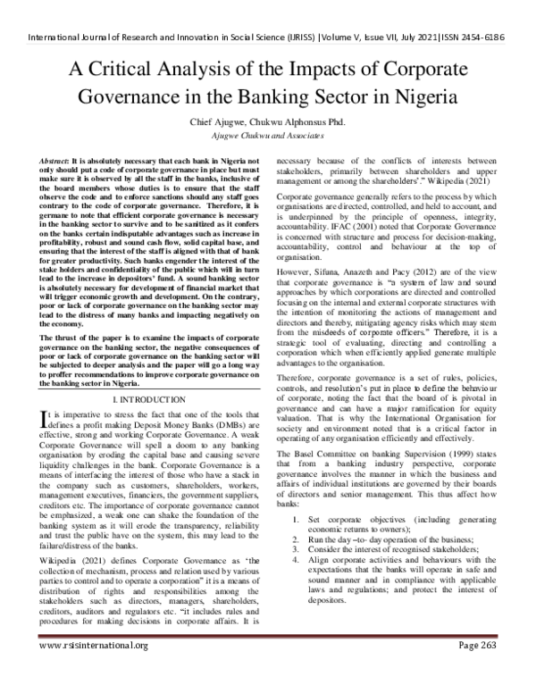 (PDF) A Critical Analysis of the Impacts of Corporate Governance in the ...