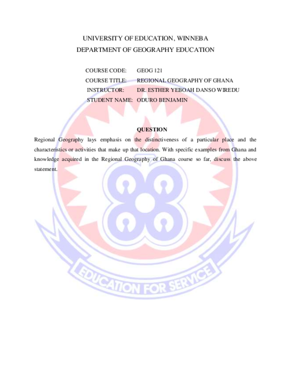 (PDF) UNIVERSITY OF EDUCATION, WINNEBA DEPARTMENT OF GEOGRAPHY