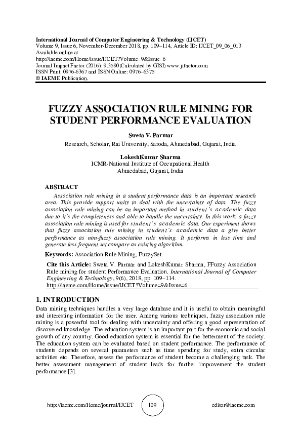 (PDF) FUZZY ASSOCIATION RULE MINING FOR STUDENT PERFORMANCE EVALUATION
