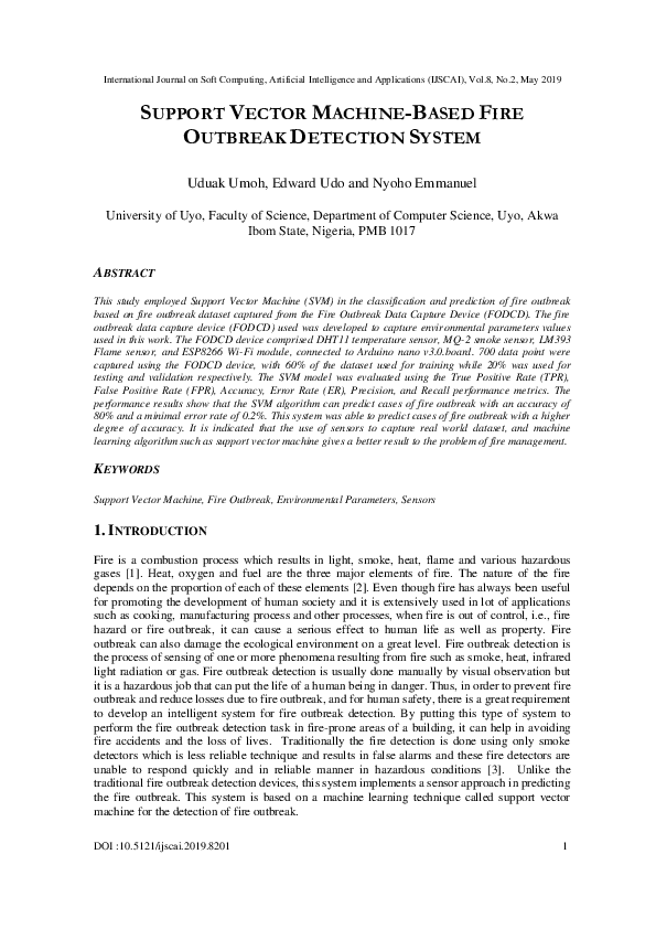 (PDF) Support Vector Machine-Based Fire Outbreak Detection System