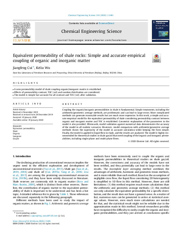 (PDF) Equivalent permeability of shale rocks Simple and accurate ...