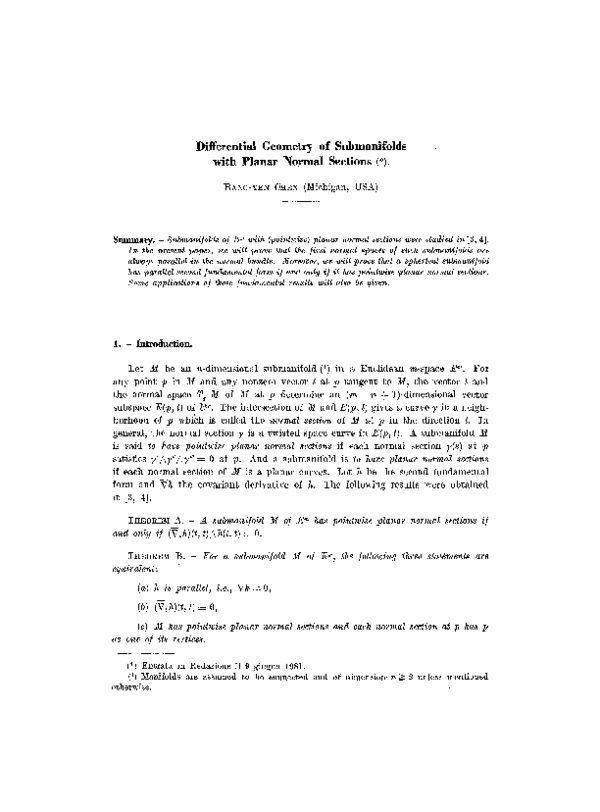 (PDF) Differential geometry of submanifolds with planar normal sections