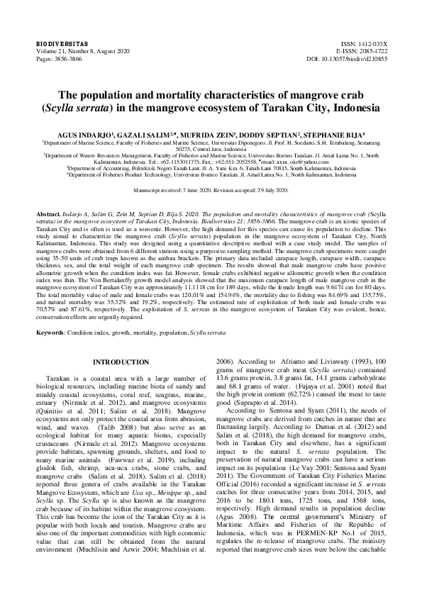(PDF) The population and mortality characteristics of mangrove crab ...