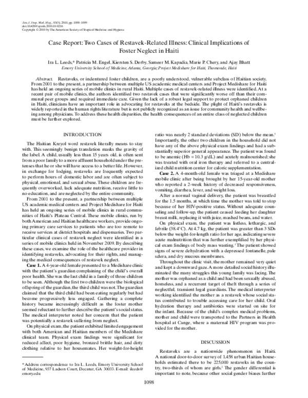 (PDF) Two cases of restavek-related illness: clinical implications of ...