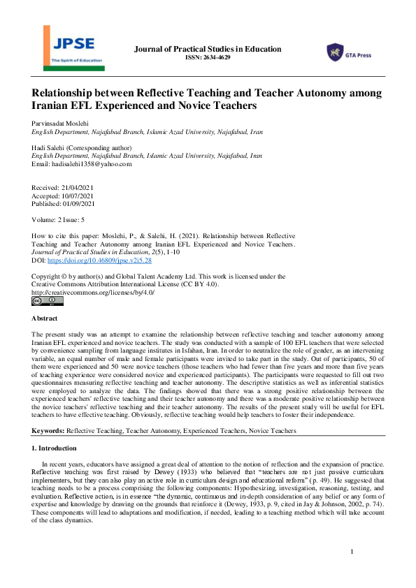 (PDF) Relationship between Reflective Teaching and Teacher Autonomy ...